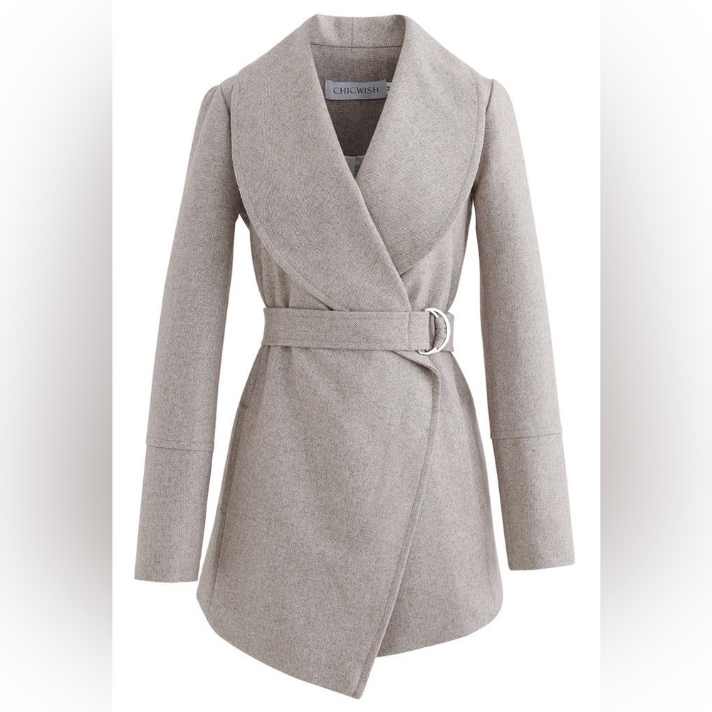 CHICWISH Rabato Wrap Belted Wool Blend Jacket Sz Large Ivory